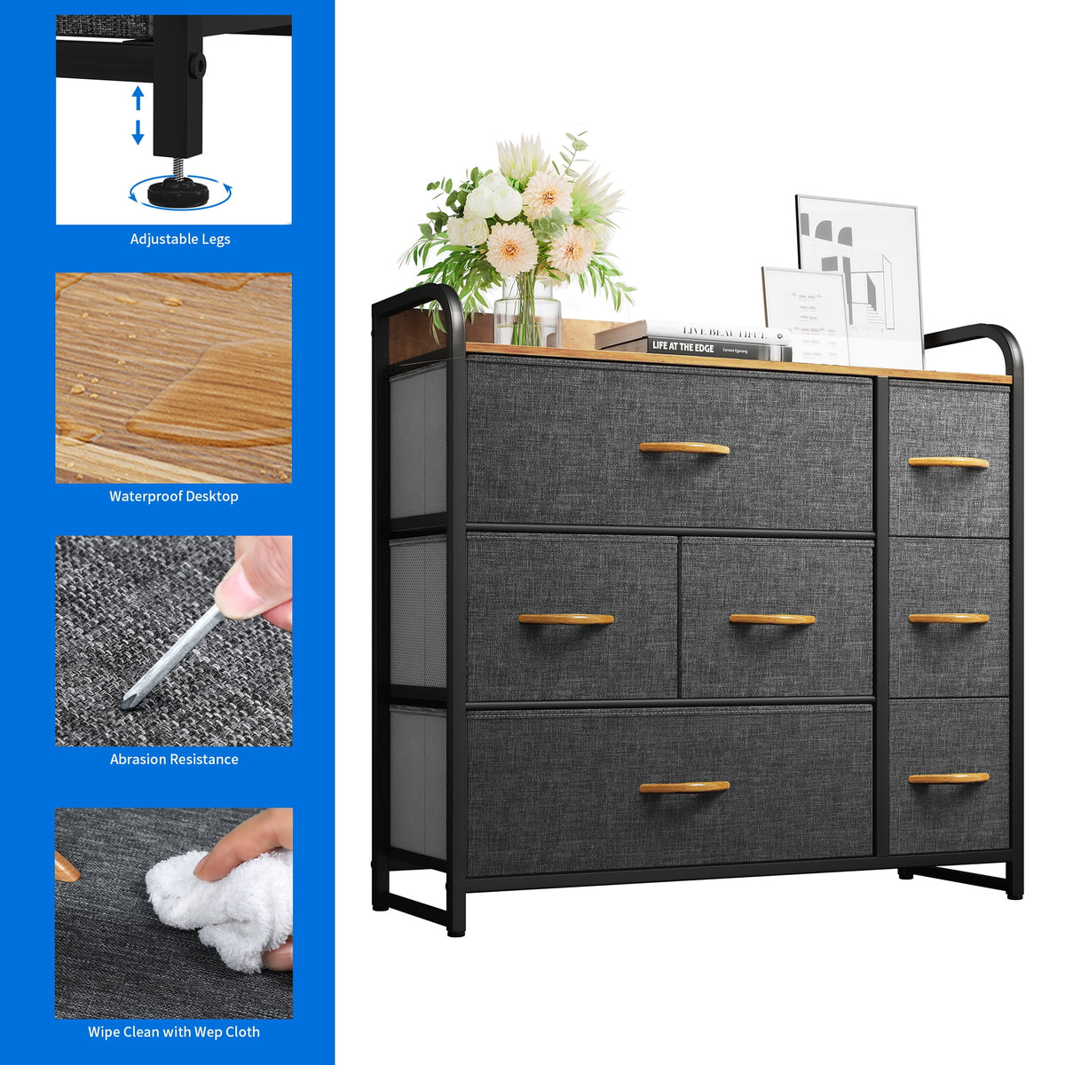 Light Gray 7 Drawer Fabric Dresser A394