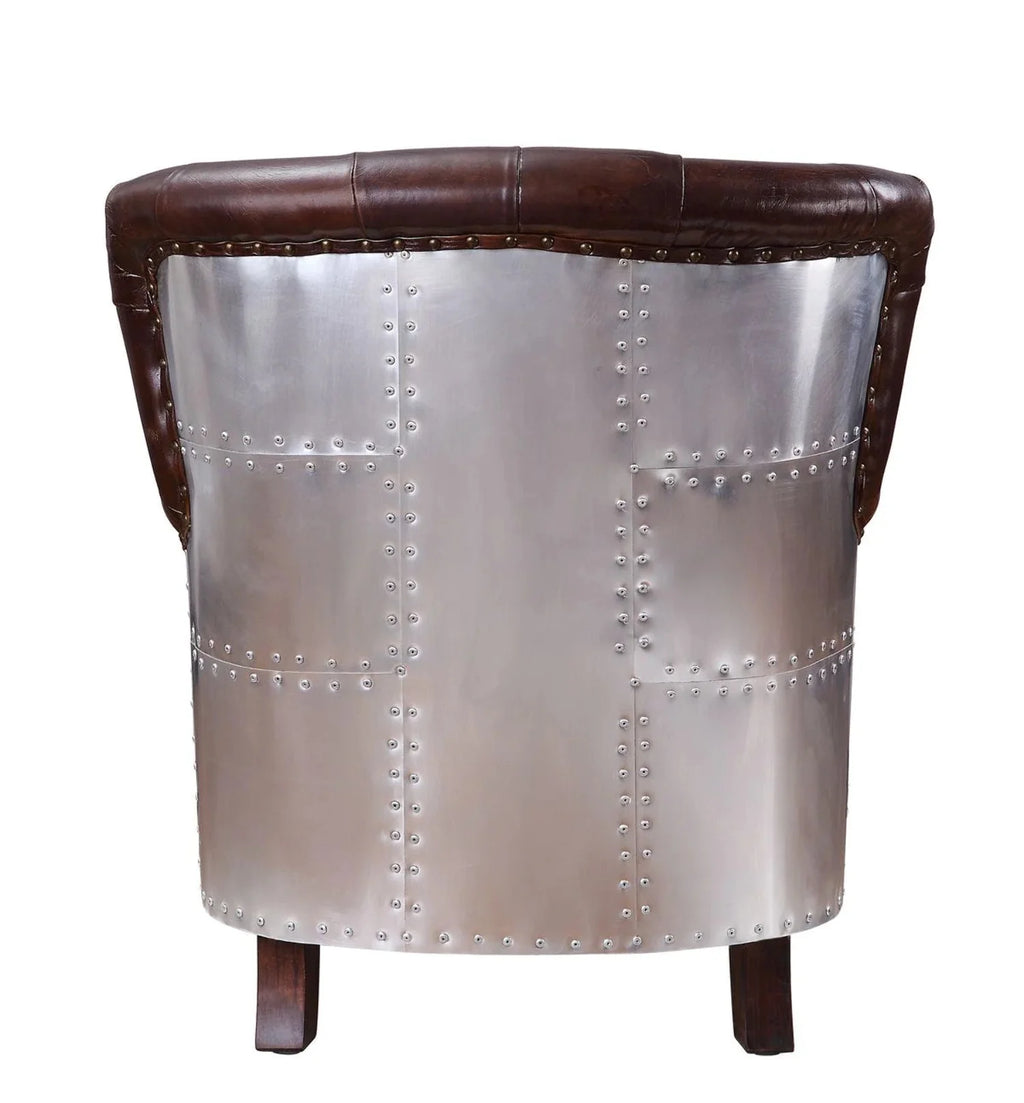 Vintage Brown & Aluminum Accent Chair L1246