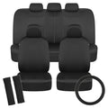 Solid Black Car Seat Covers Full Set with Steering Wheel Cover & Seat Belt Pads N416158