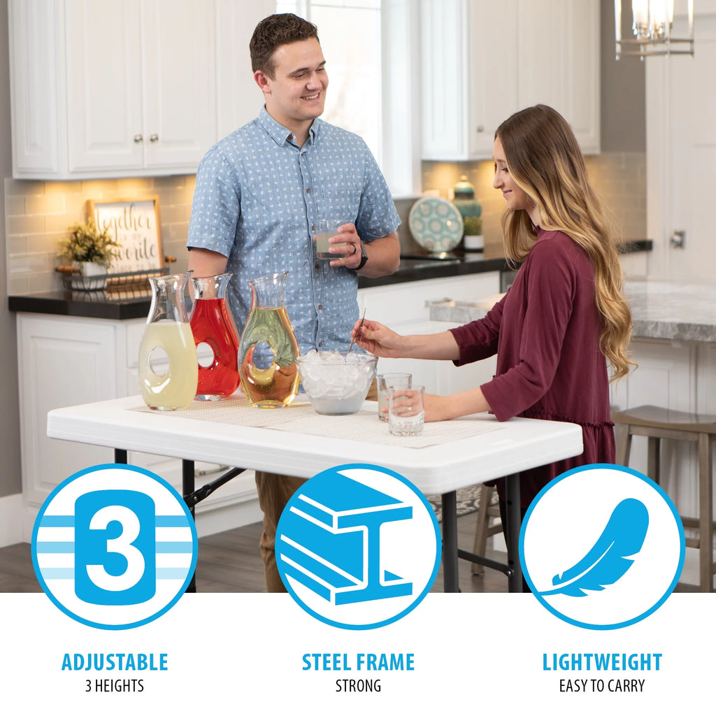 4 Foot Adjustable Folding Table White Granite Q987645
