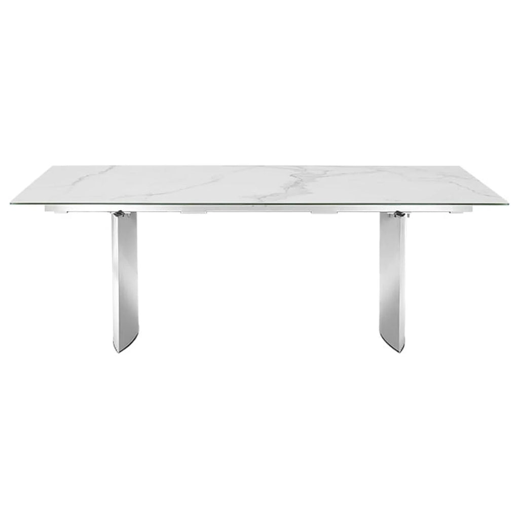 Dining Table with Stainless Steel Base and White Marbled Top B621143