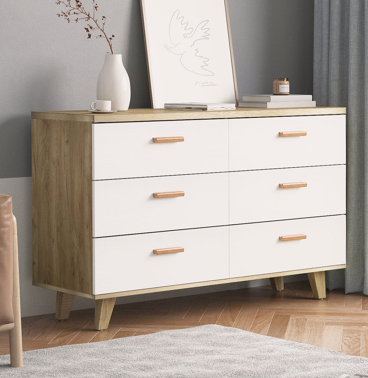 Brown 6 Large Drawer Double Dresser G1488