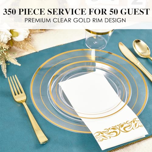 Clear 350 Count Plastic Dinnerware Set with Gold Rim N428