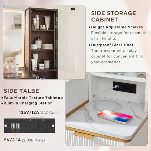 48" Glass Top Vanity Desk with Lighted Mirror and 5 Drawers I7512