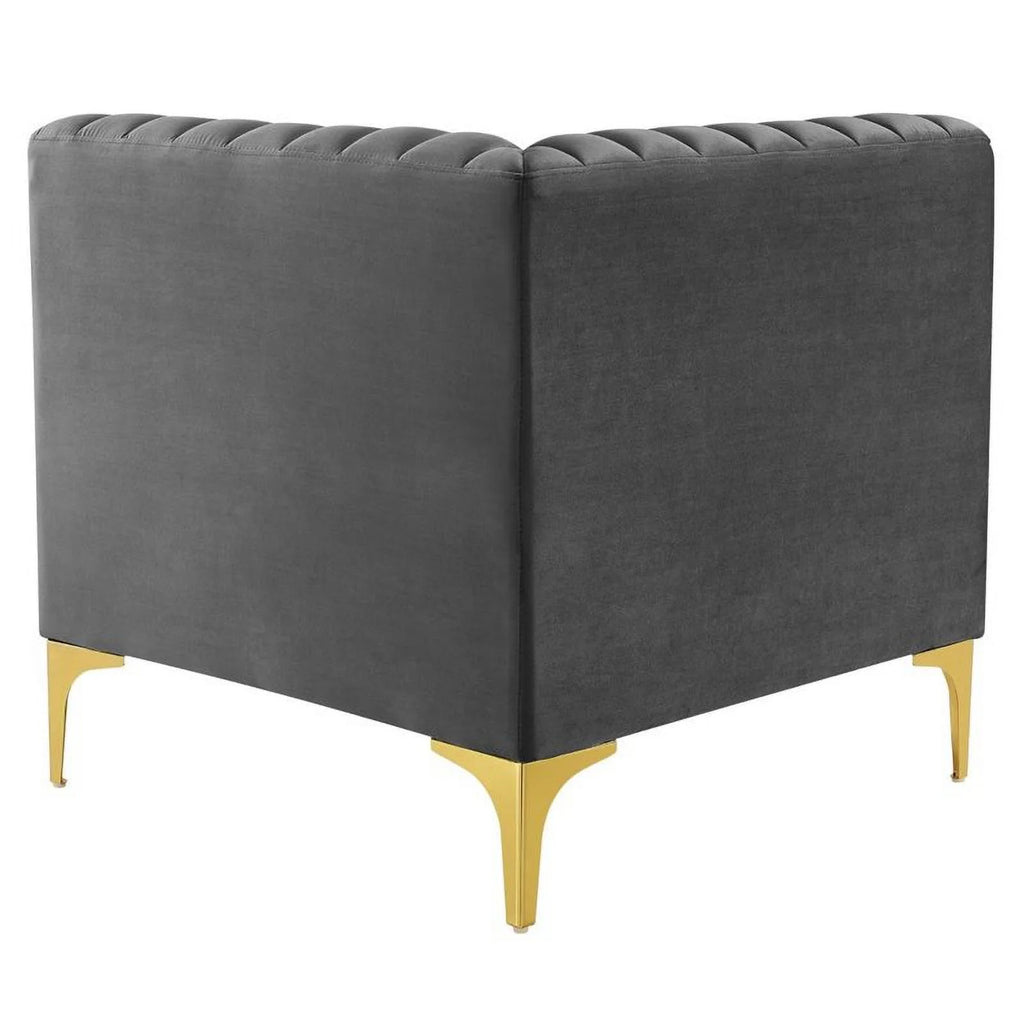 6-Piece Channel Performance Velvet Tufted Sectional Sofa in Gray X668