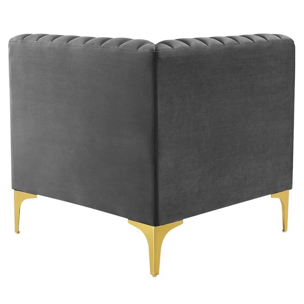 6-Piece Channel Performance Velvet Tufted Sectional Sofa in Gray X668
