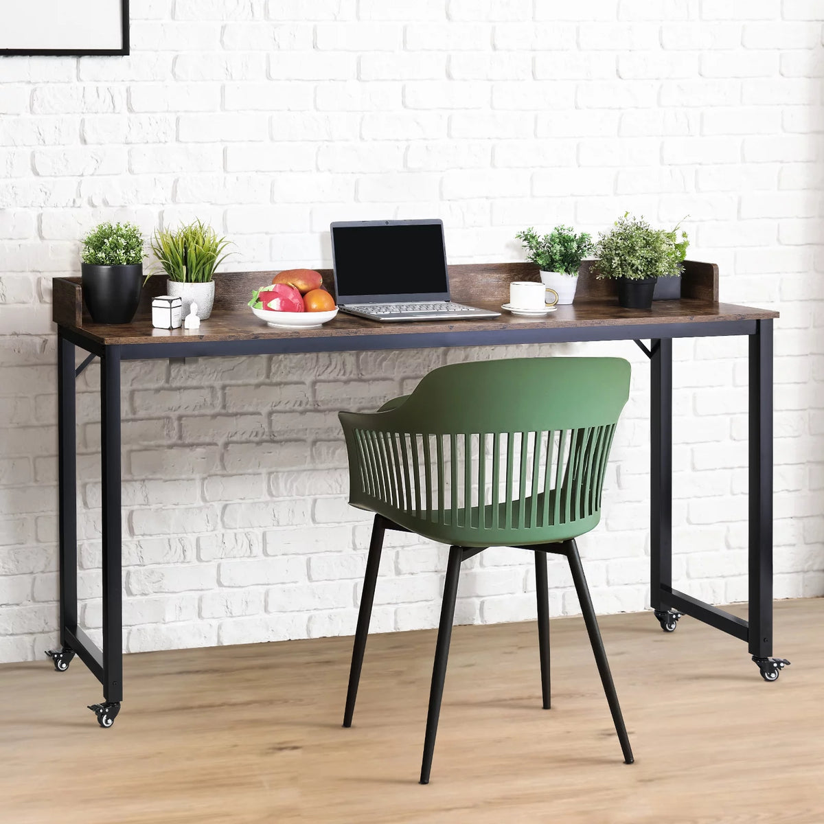 Brown Overbed Table with Wheels O292584