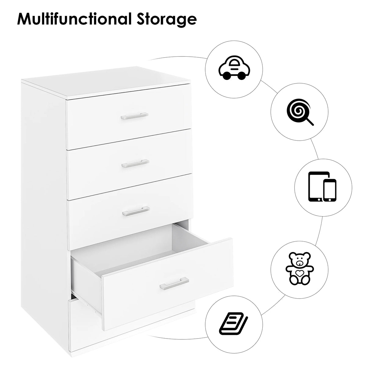 White 5 Drawer Wood Dresser X8936