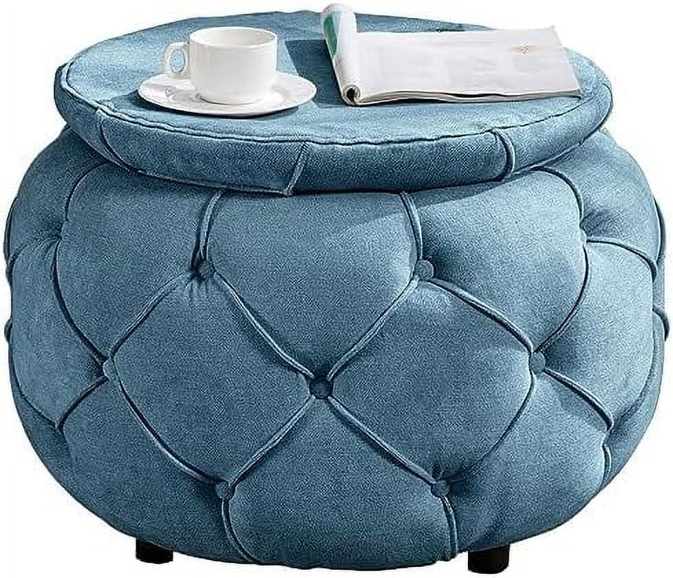 Blue Woven Round Tufted Ottoman T217