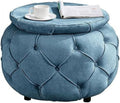 Blue Woven Round Tufted Ottoman T217