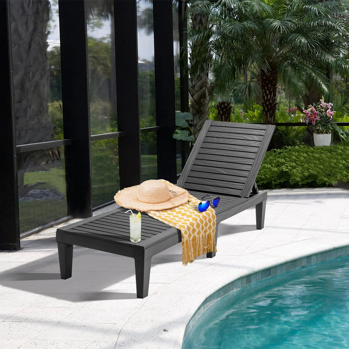 Adjustable Black Patio Lounge Chair U43454