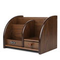 Wooden Remote Control Holder Caddy Desktop Organizer with Drawers Cherry Brown Q87299