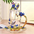 Blue Glass Tea Cup with Lid Coaster Spoon 18oz M1692