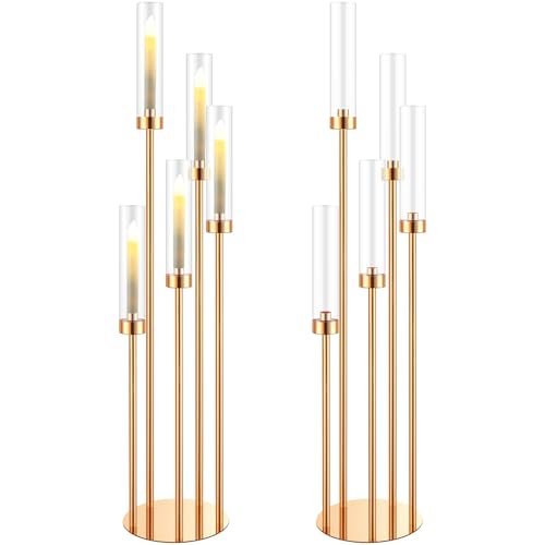 5 Arm Candelabra Floor Candle Holder with Acrylic Lampshade, Black, 4 Set V60350