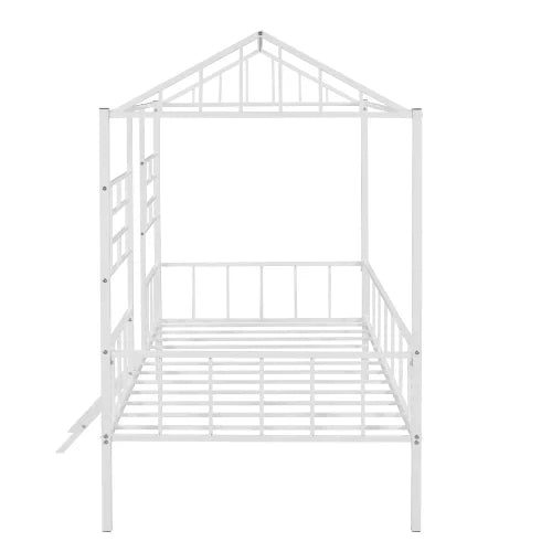 White Twin Size Metal Platform Bed Frame with Slatted Support J42158