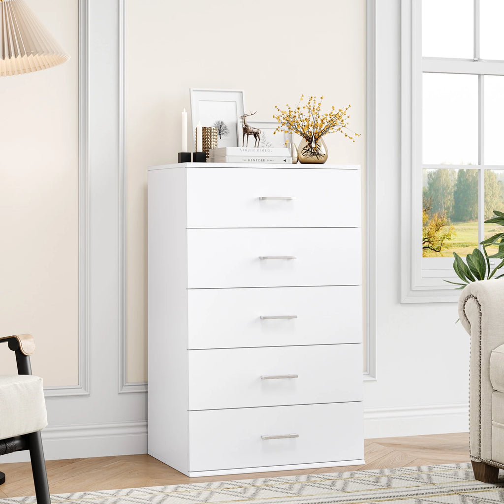 White 5 Drawer Wood Dresser X8936