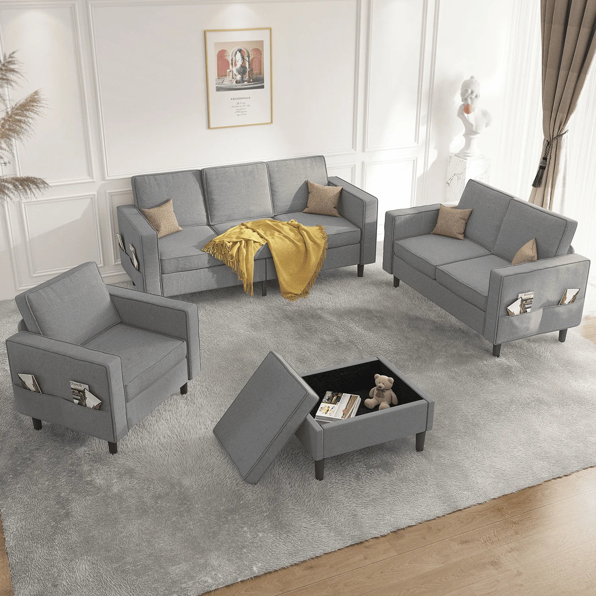 Convertible Sectional Sofa Couch with Storage Ottoman H5345