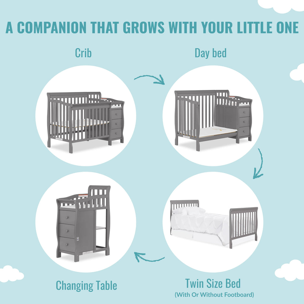 Storm Grey 4-in-1 Convertible Mini Crib and Changer B95615