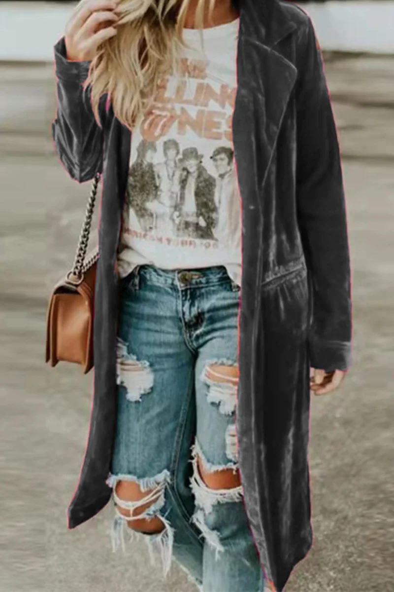 Casual Solid Button Turn-back Collar Outerwear A5361