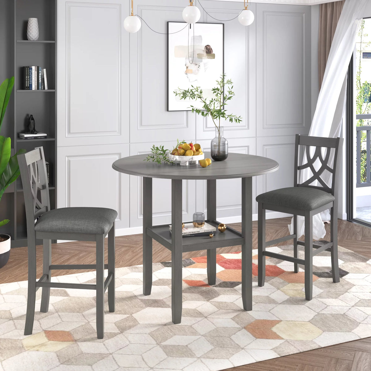 3-Piece Wooden Counter Height Dining Set with 2 Chairs X63359