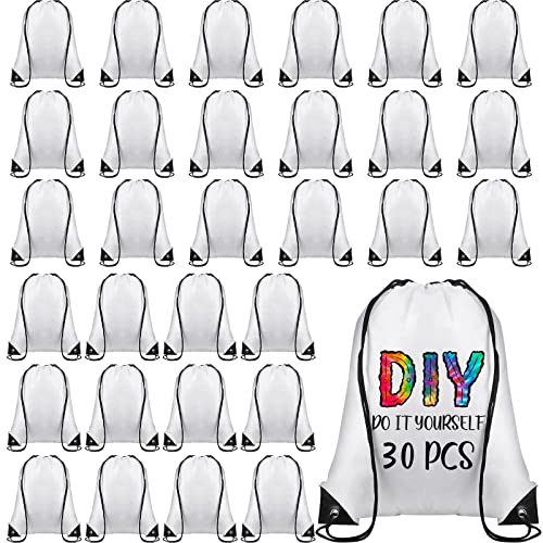 30 Pcs White Polyester Drawstring Bags H92693