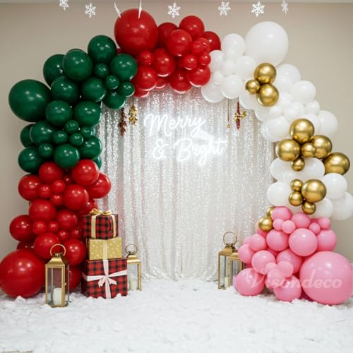 143pcs Double Stuffed Green Red White Pink Gold Balloon Arch Kit J20380