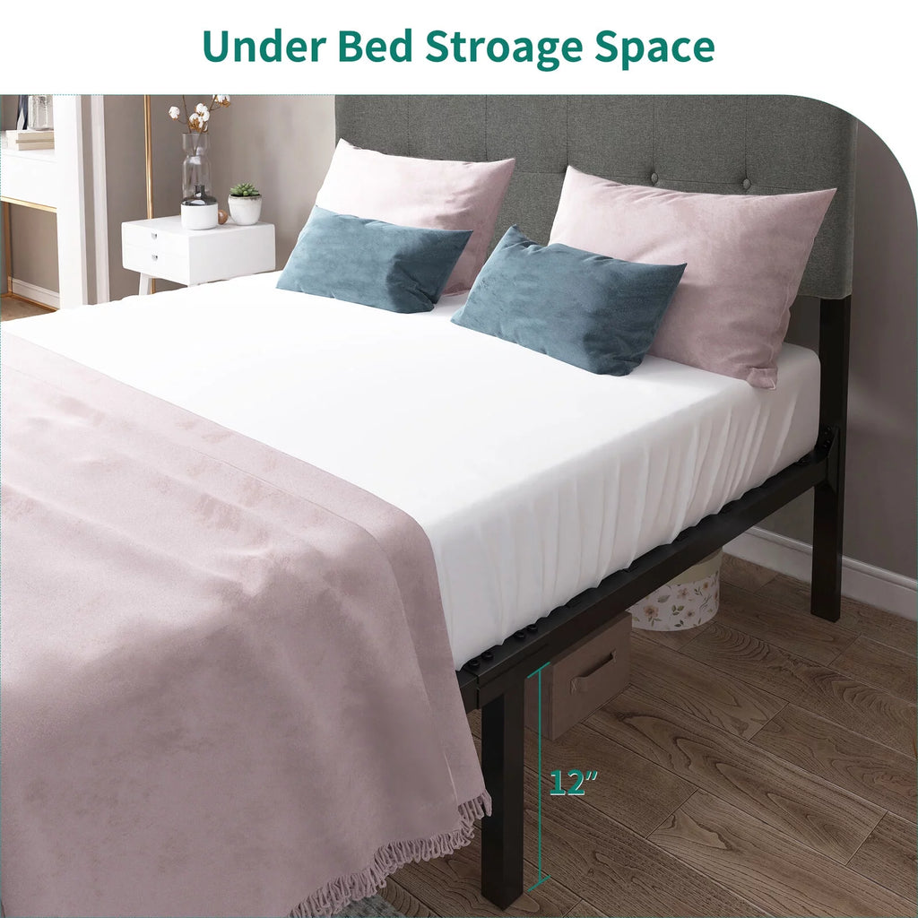 Queen Upholstered Platform Bed Frame with Adjustable Headboard X637469