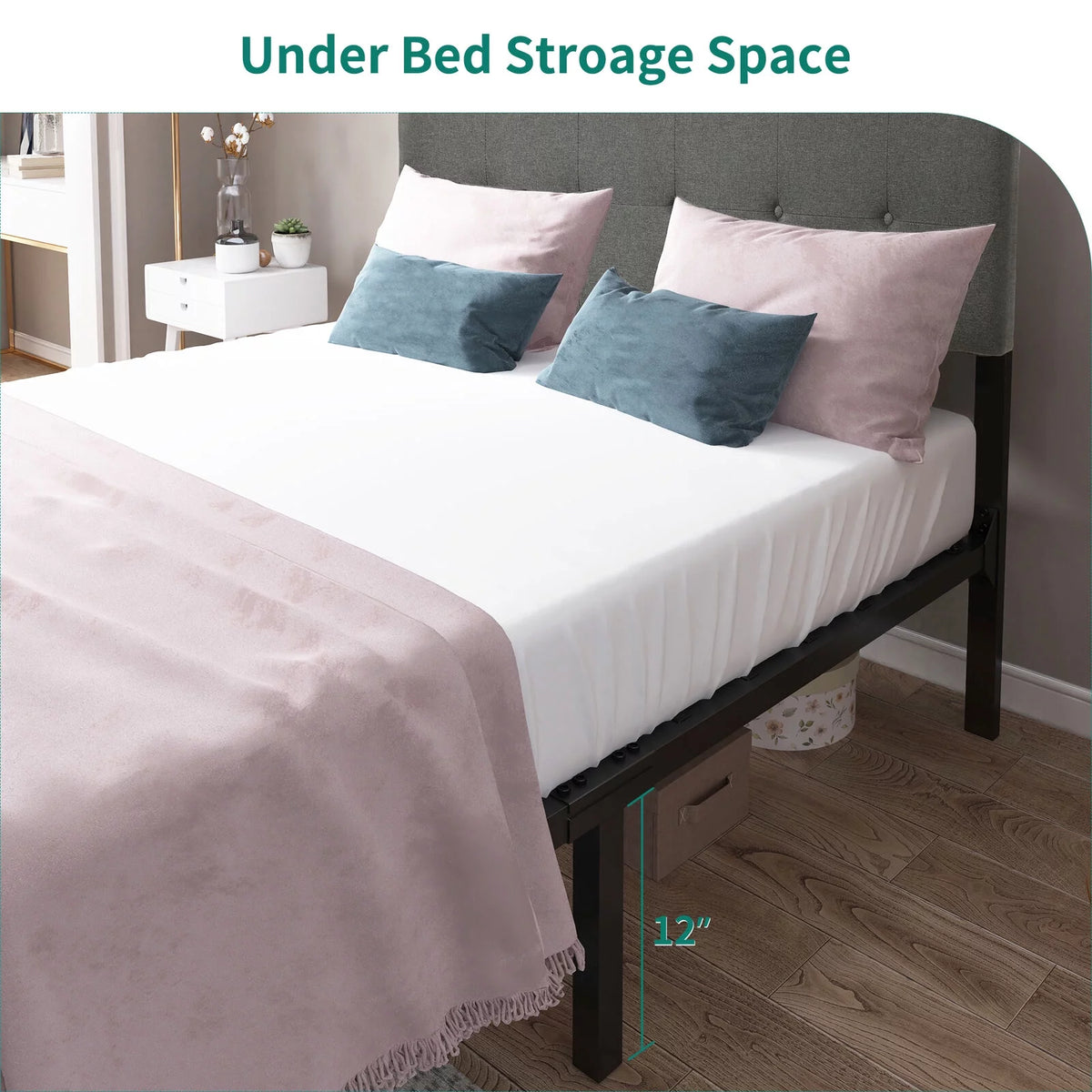 Queen Upholstered Platform Bed Frame with Adjustable Headboard X637469