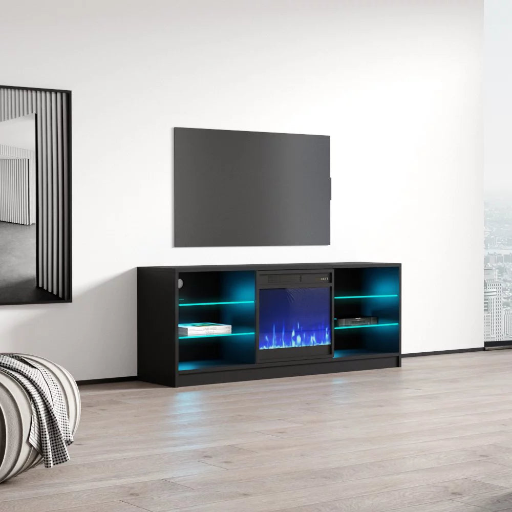 High Gloss Fireplace TV Stand with Storage Cabinets and LED Lights M68432