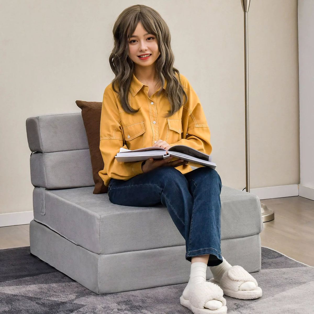 Grey Convertible Sleeper Chair K2730