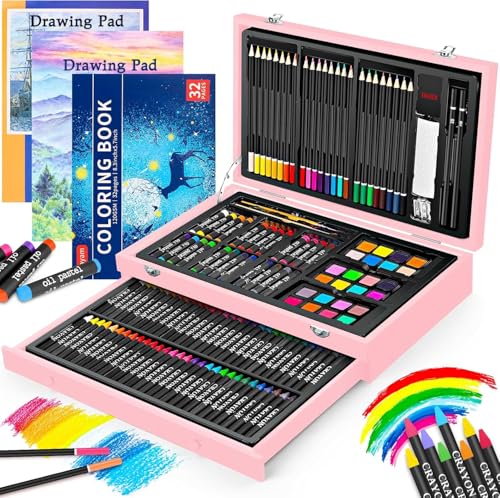 150-Pack Wooden Art Set with Sketch Pads and Coloring Book Y7813
