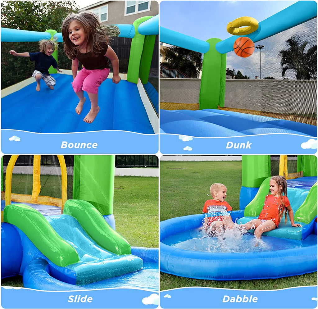 Inflatable Bounce House with Blower, Waterslide & Pool U494