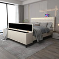 Queen Upholstered Platform Bed Frame with Ottoman and LED Lights A829339