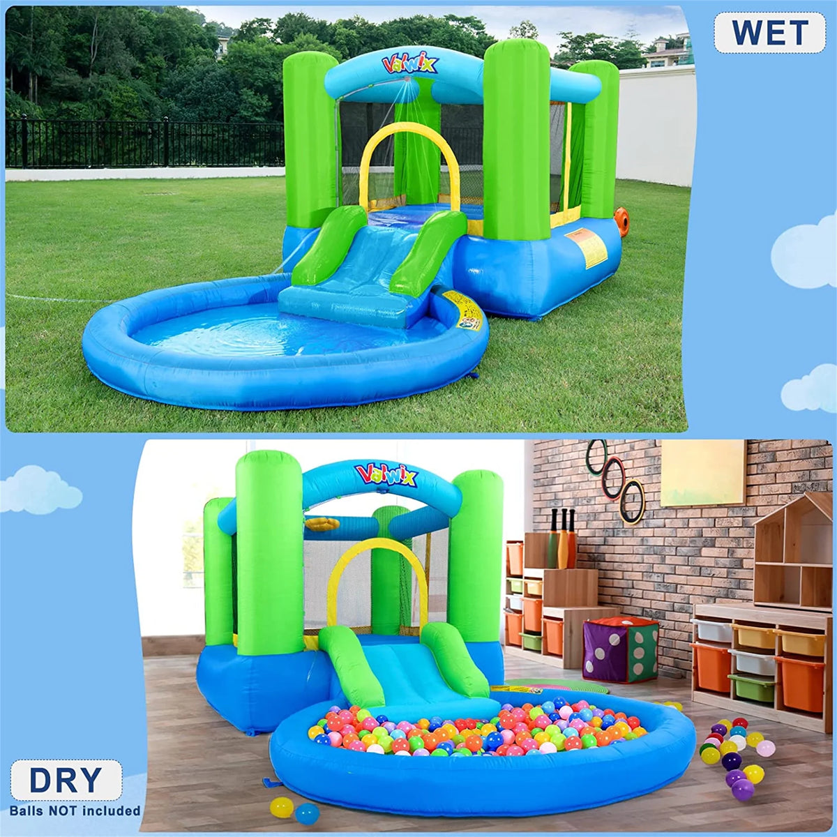 Inflatable Bounce House with Blower, Waterslide & Pool U494