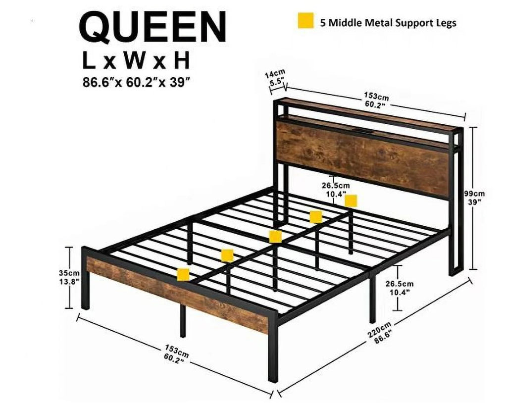Queen Size Platform Bed with LED Lights and USB Ports E58904