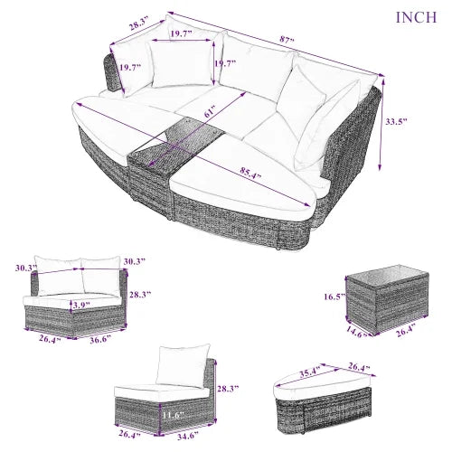 6 Piece PE Wicker Rattan Patio Sofa Set with Coffee Table V73997