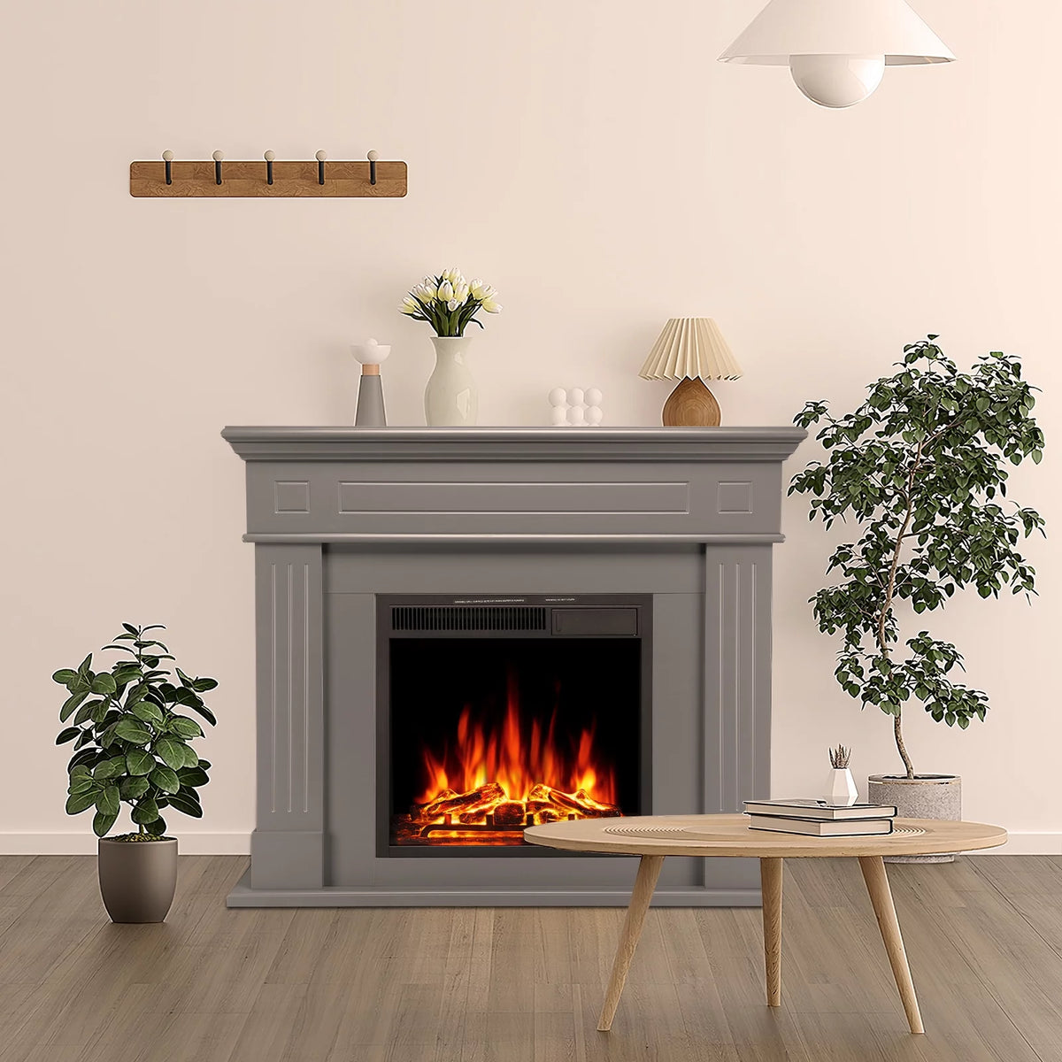 Wooden Frame Electric Fireplace with TV Stand N4018