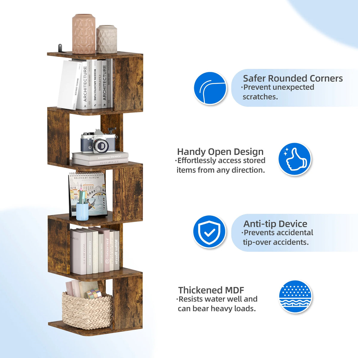 6 Tier Narrow Bookshelf Brown M548013
