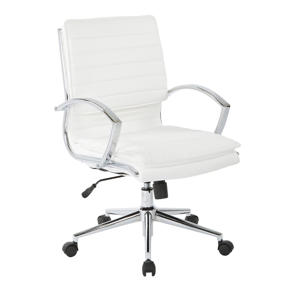 White Faux Leather Mid Back Manager's Chair with Chrome Base U9619