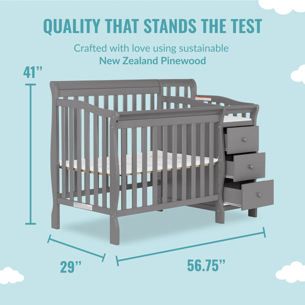Storm Grey 4-in-1 Convertible Mini Crib and Changer B95615