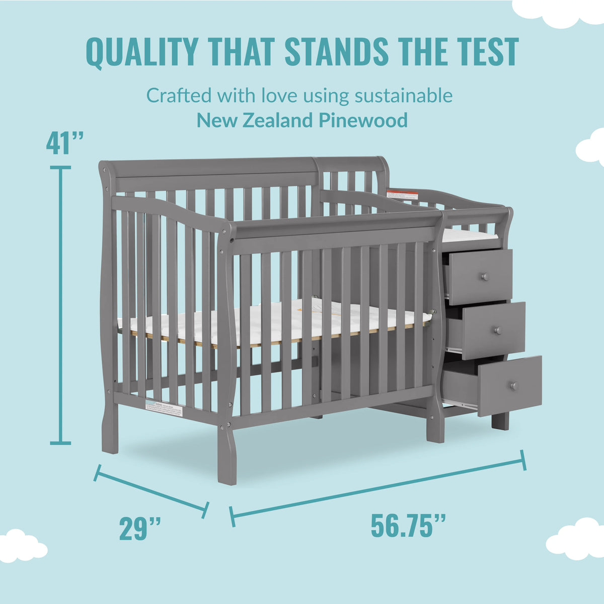 Storm Grey 4-in-1 Convertible Mini Crib and Changer B95615