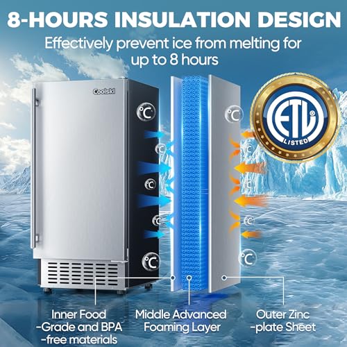 15" 80 LBS/Day Stainless Steel Built-in Freestanding Ice Maker F7037