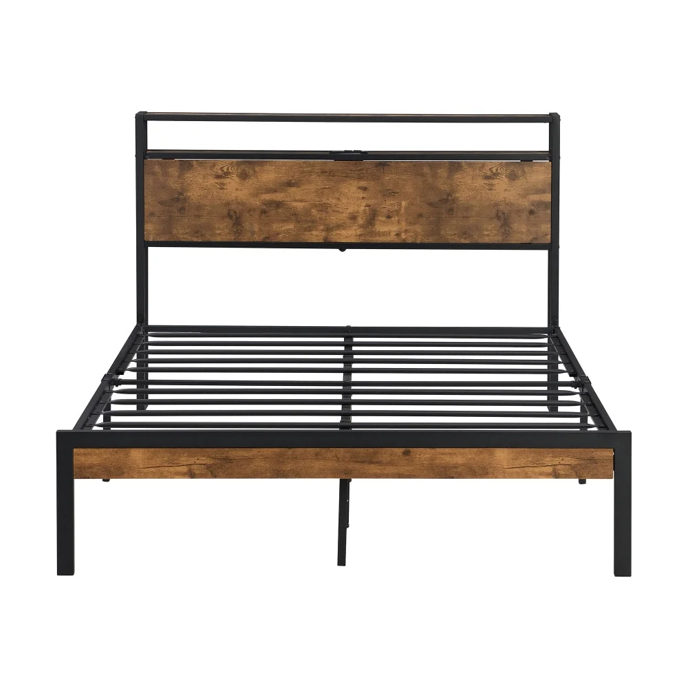 Queen Size Platform Bed with LED Lights and USB Ports E58904