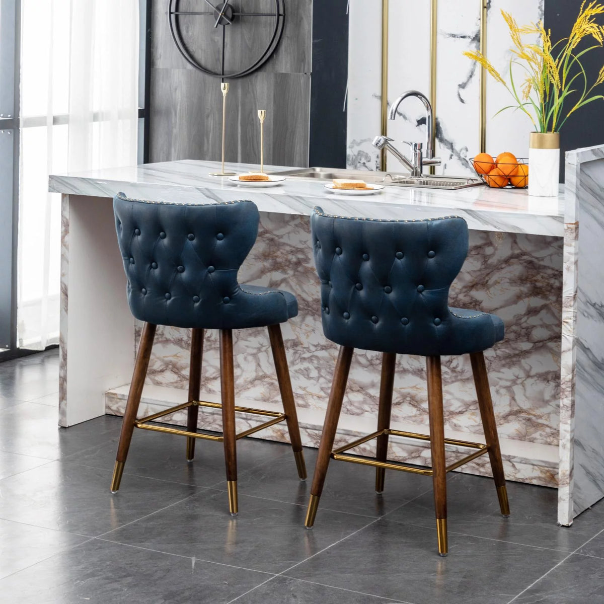 Yellow Faux Leather Counter Stool Set of 2 M8161