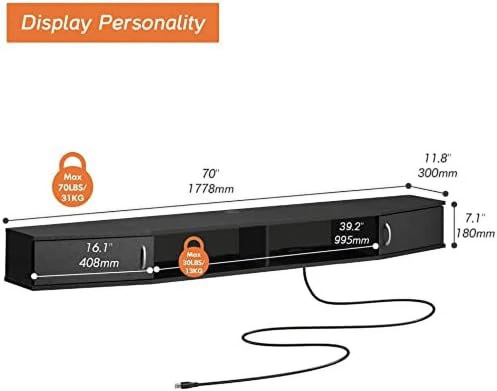 Black Floating Wall Mounted TV Stand Q9478