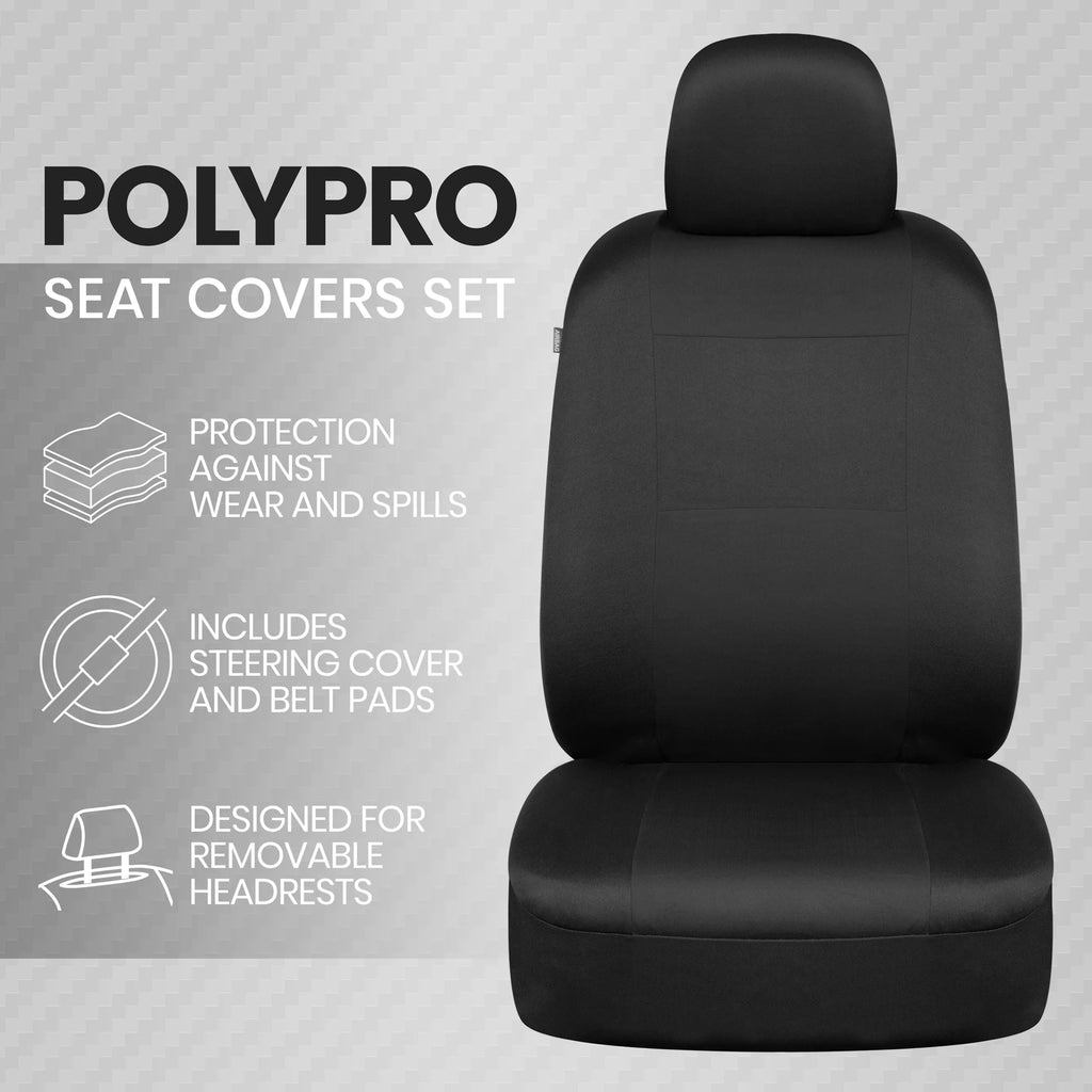 Solid Black Car Seat Covers Full Set with Steering Wheel Cover & Seat Belt Pads N416158
