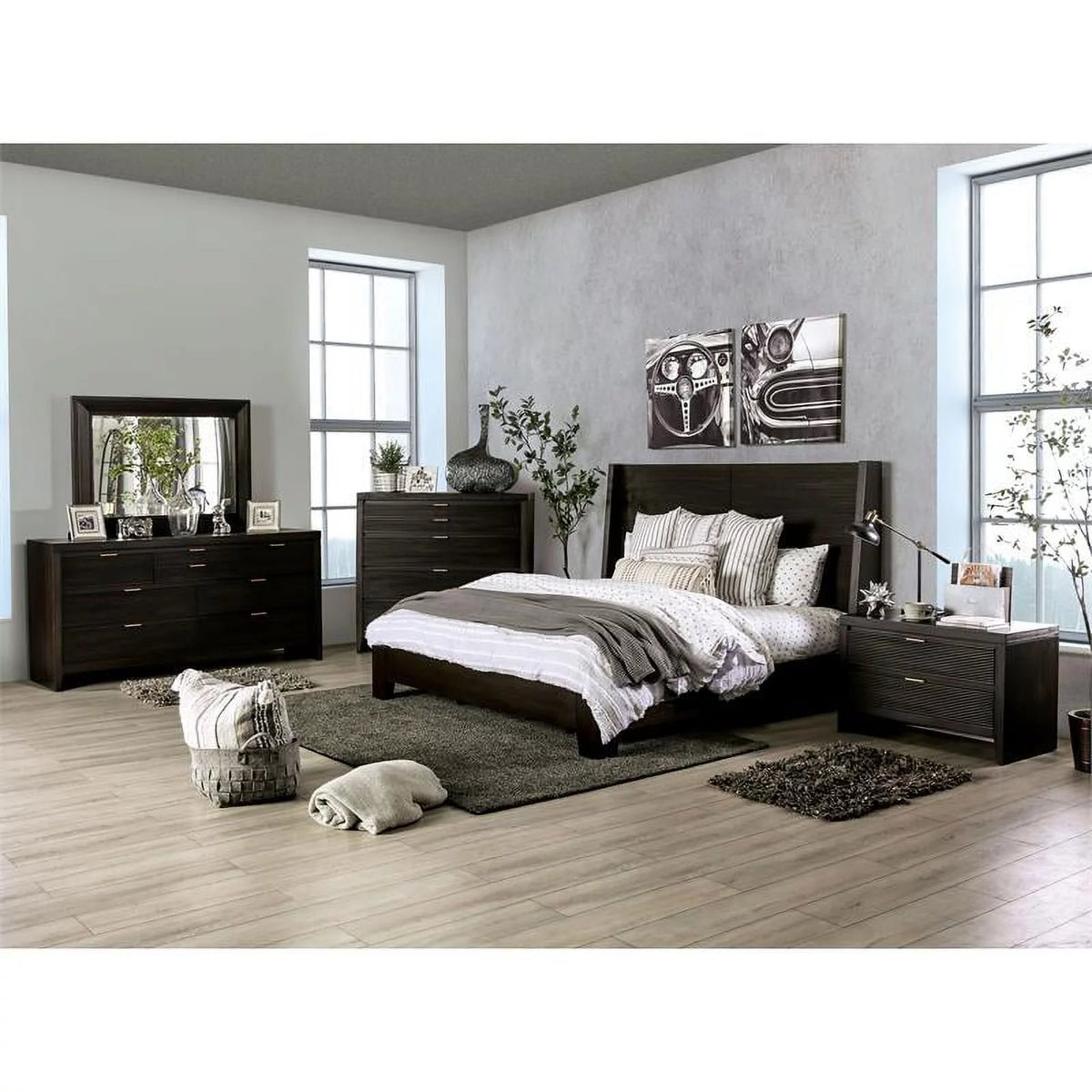 Contemporary Wood 8-Drawer Dresser in Dark Walnut W7352