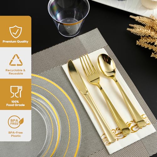 Clear 350 Count Plastic Dinnerware Set with Gold Rim N428