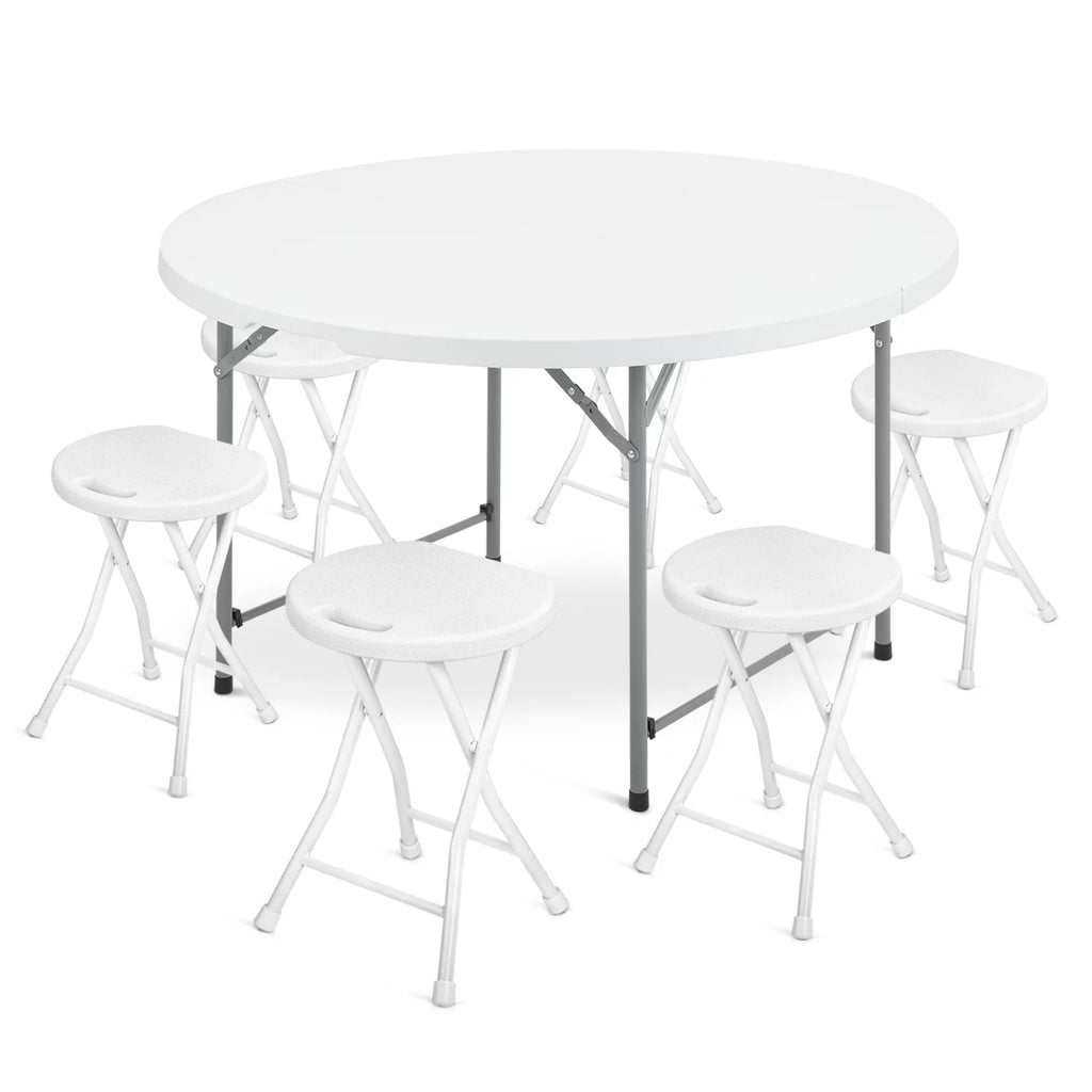 7 Pieces 4.5 FT Folding Round Table and Chair Set White S381