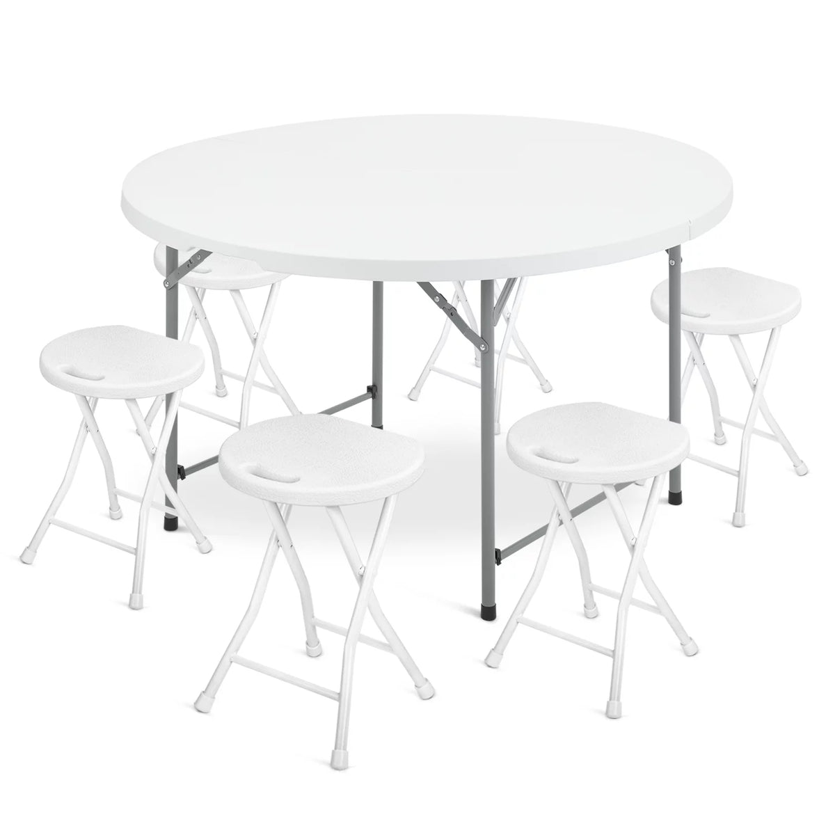 7 Pieces 4.5 FT Folding Round Table and Chair Set White S381